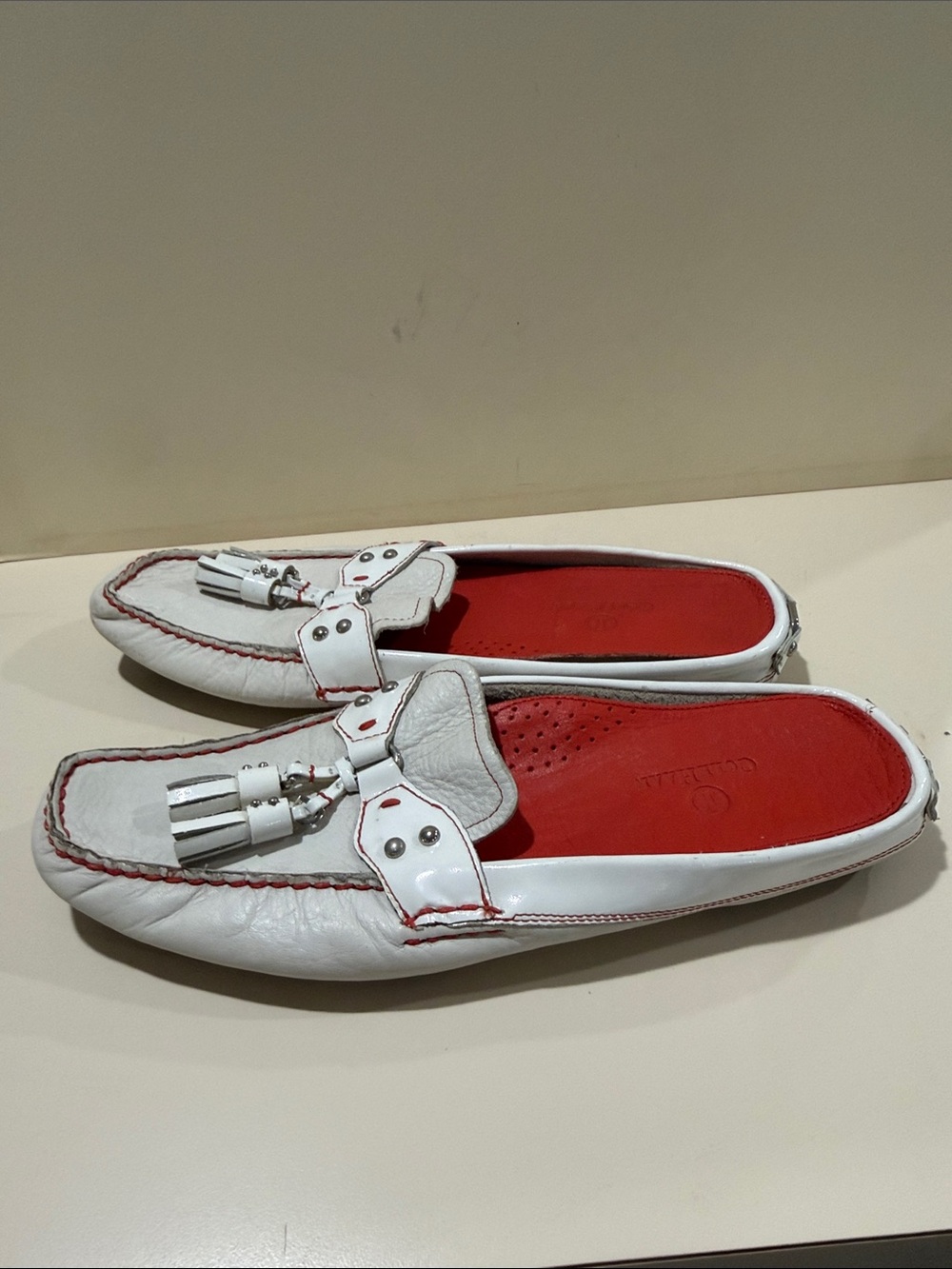 Cole Haan White and Red Leather Tassel Mules - Picture 5 of 9